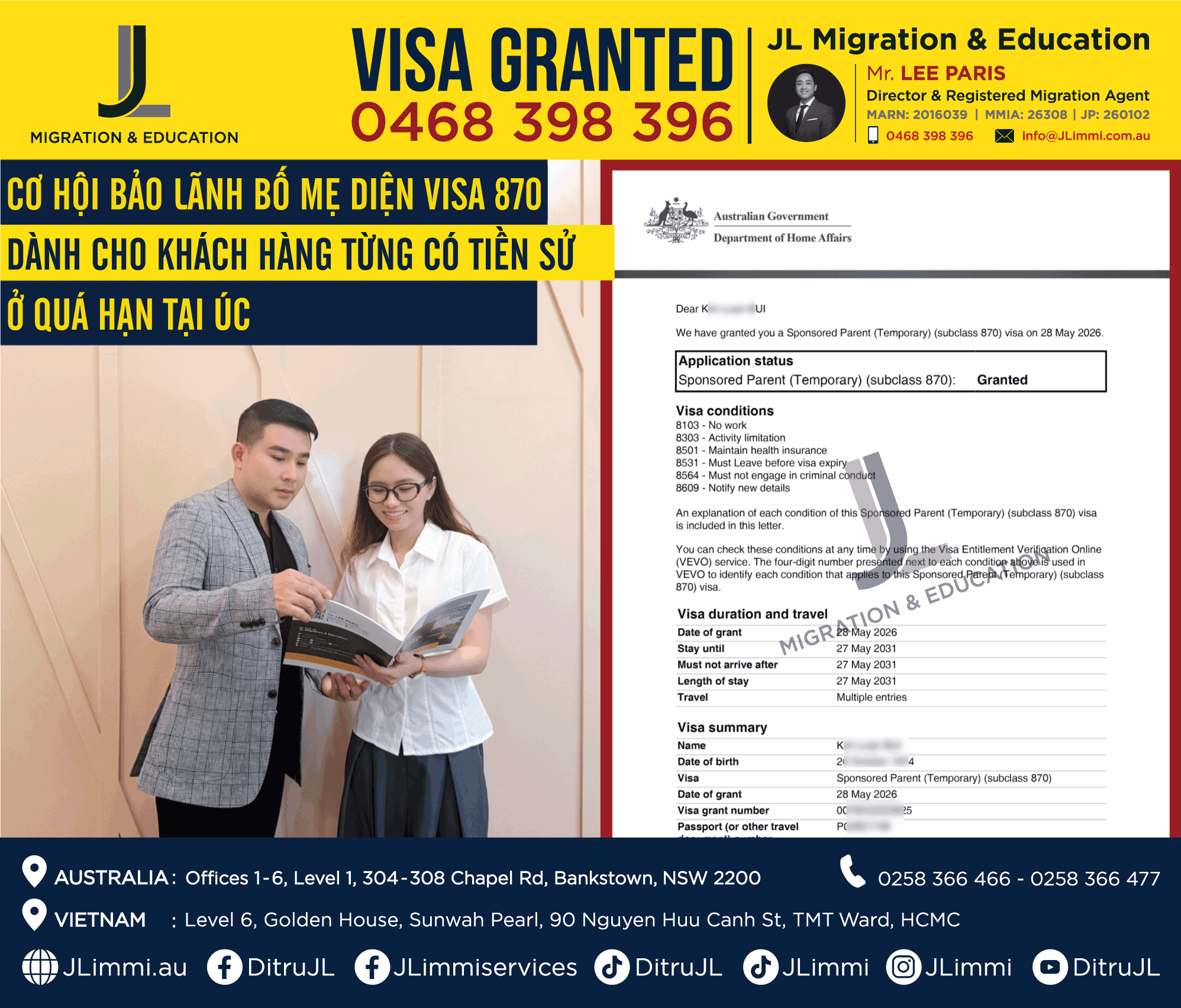 Cơ hội bảo lãnh bố mẹ diện visa 870 dành cho khách hàng từng có tiền sử ở quá hạn tại Úc Cơ hội bảo lãnh bố mẹ diện visa 870 dành cho khách hàng từng có tiền sử ở quá hạn tại Úc